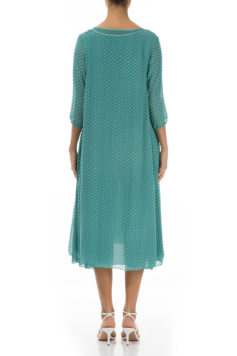 Layered Dotty Aqua Green Silk Dress