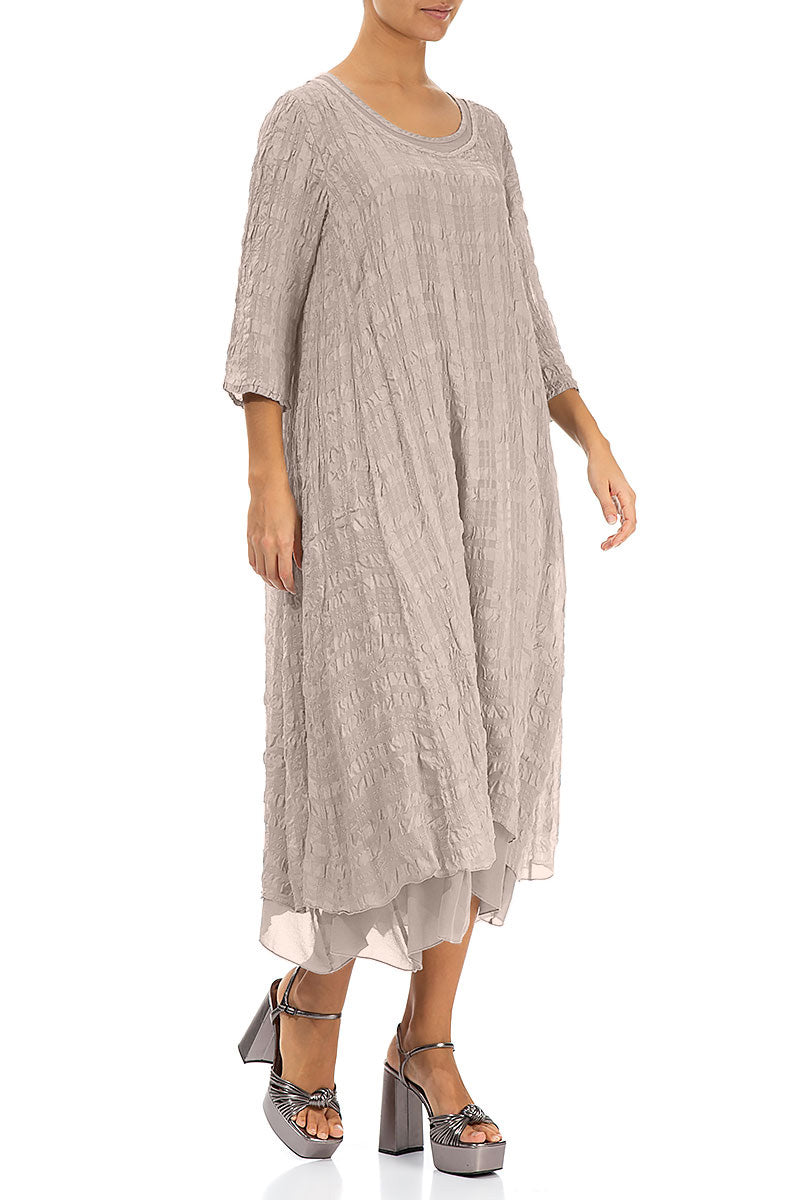 Layered Beige Textured Light Silk Dress – grizas.com