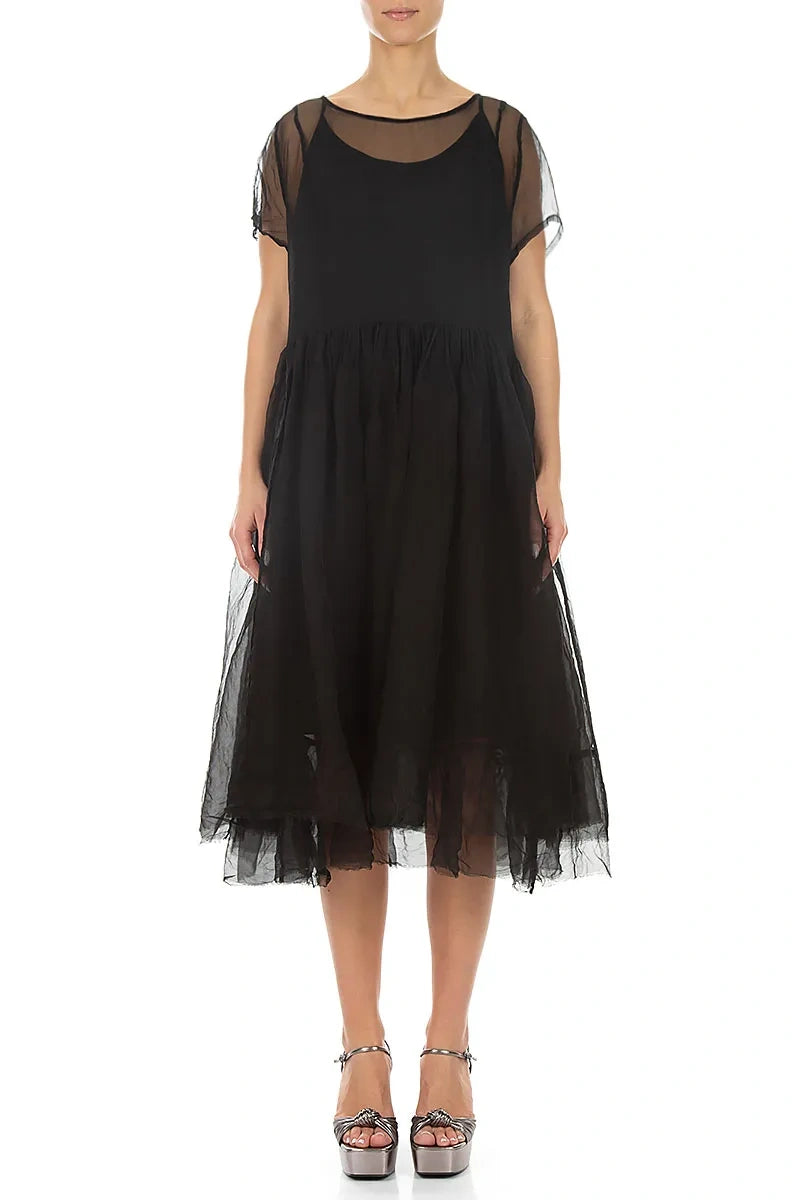 Layered Black Silk Chiffon Dress 1