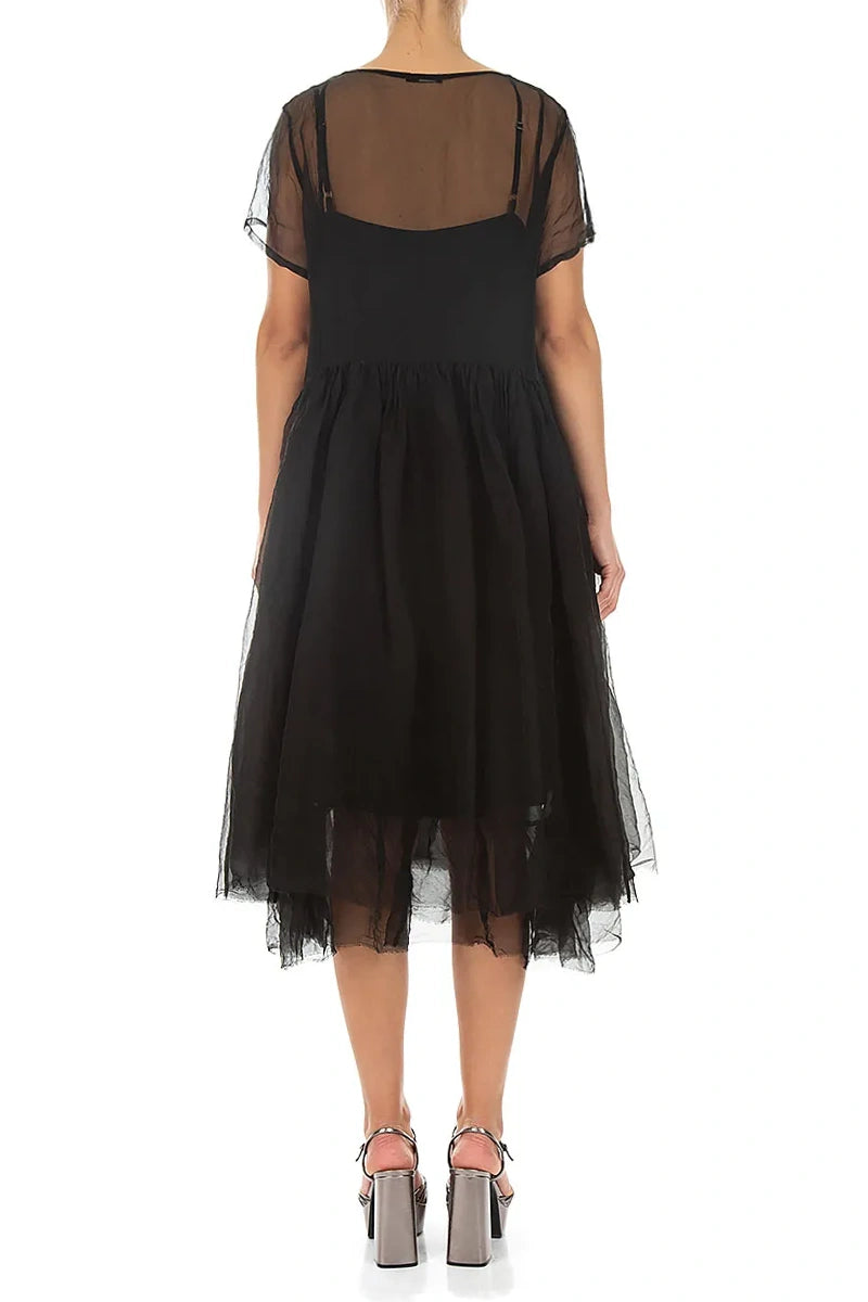 Layered Black Silk Chiffon Dress 2