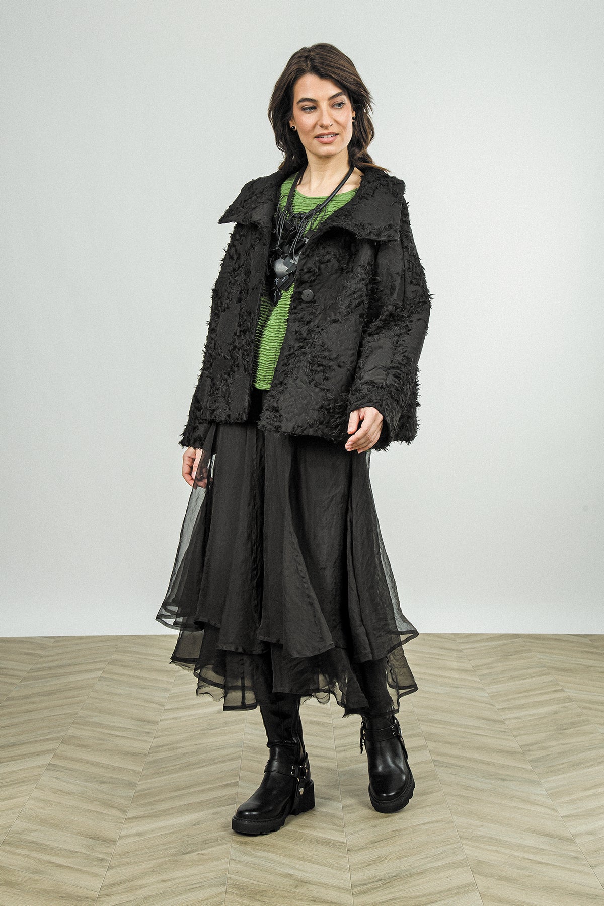 Layered Black Silk Chiffon Skirt 6