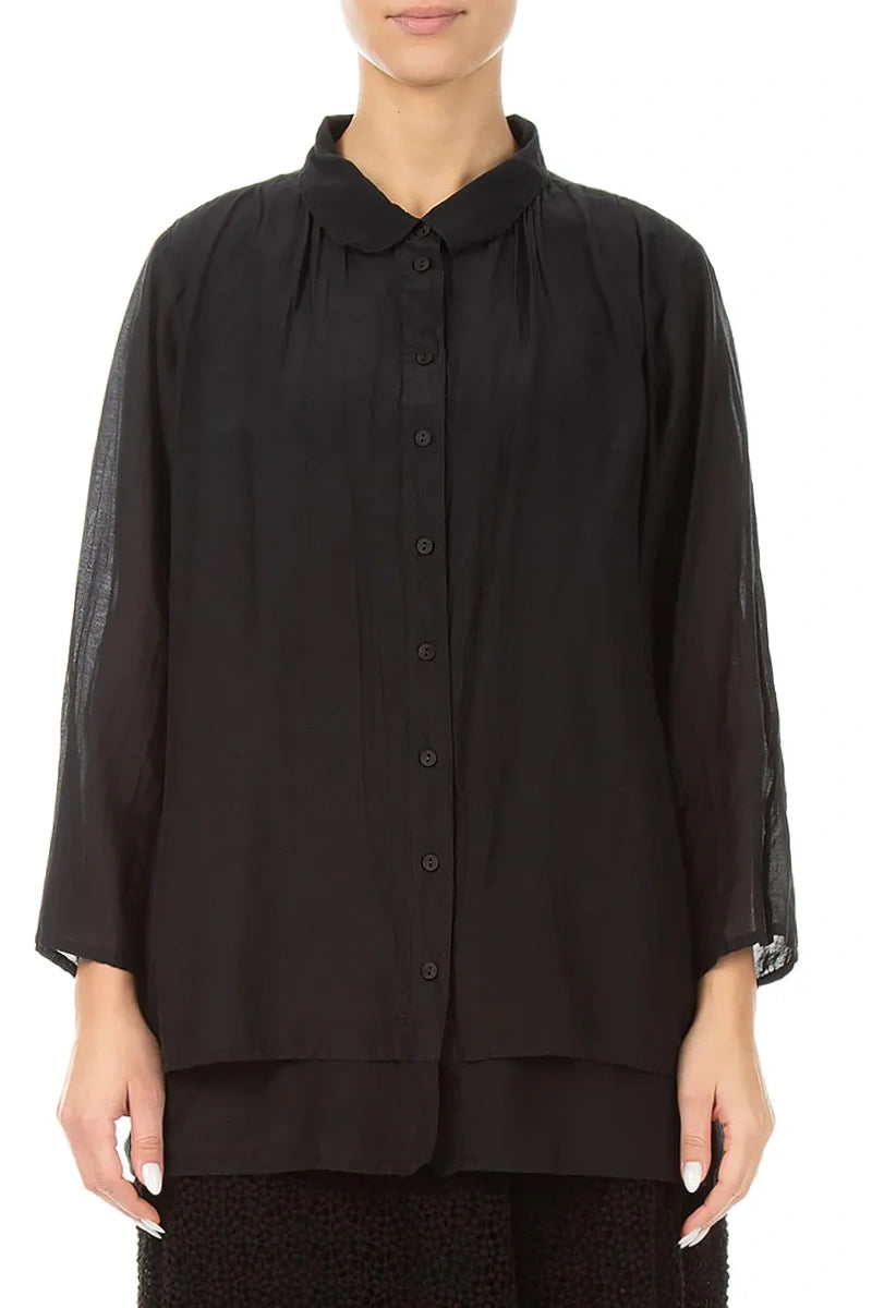 Layered Black Silk Cotton Shirt