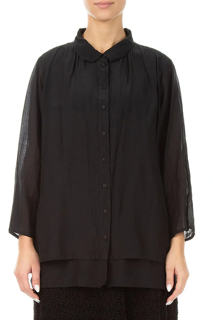 Layered Black Silk Cotton Shirt 1
