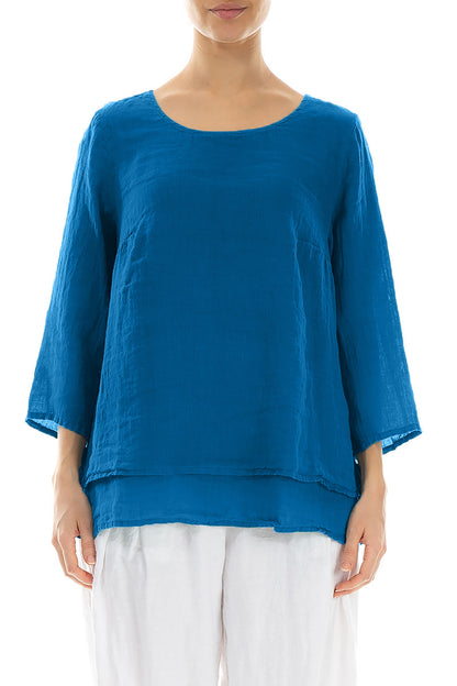 Layered Cobalt Blue Gauze Linen Blouse 1