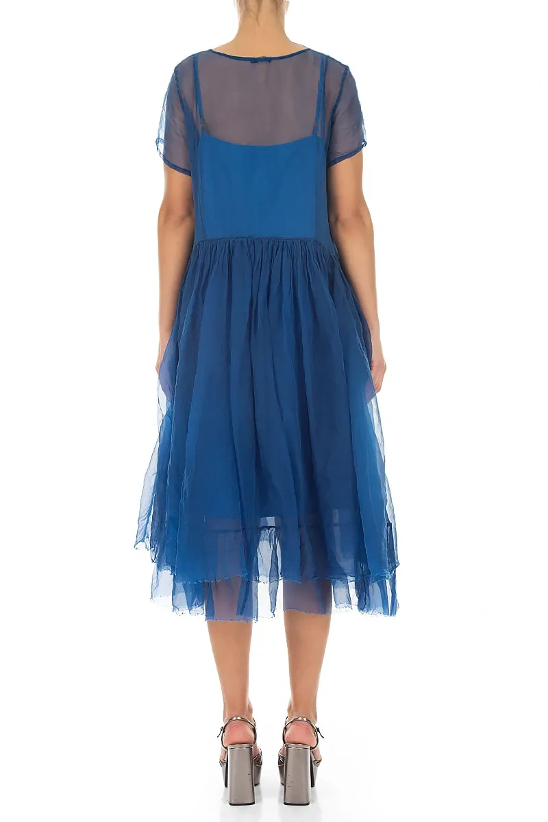 Layered Cobalt Blue Silk Chiffon Dress 2