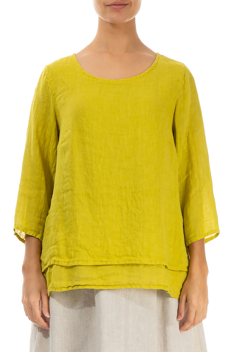 Layered Cyber Lime Gauze Linen Blouse