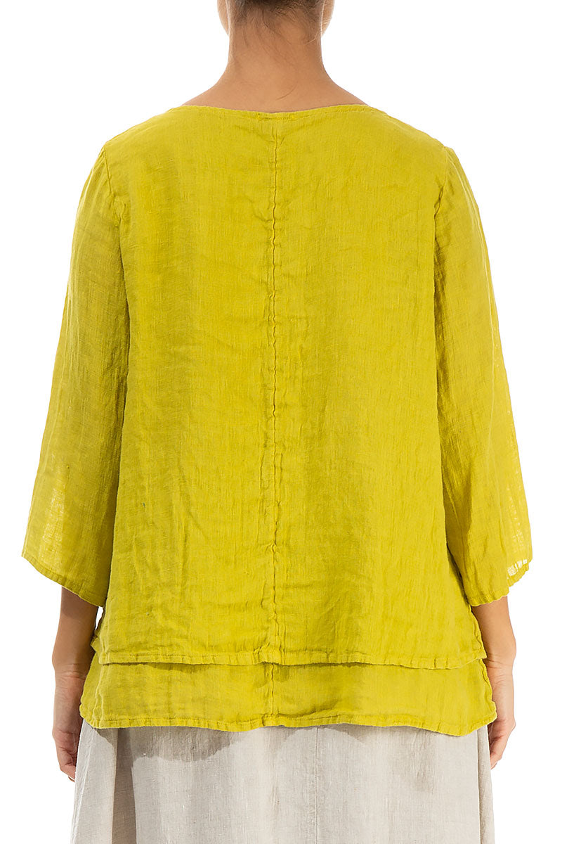 Layered Cyber Lime Gauze Linen Blouse