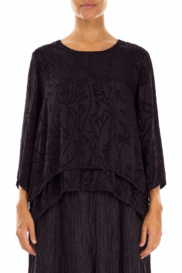 Layered Deep Plum Devoré Feather Silk Blouse