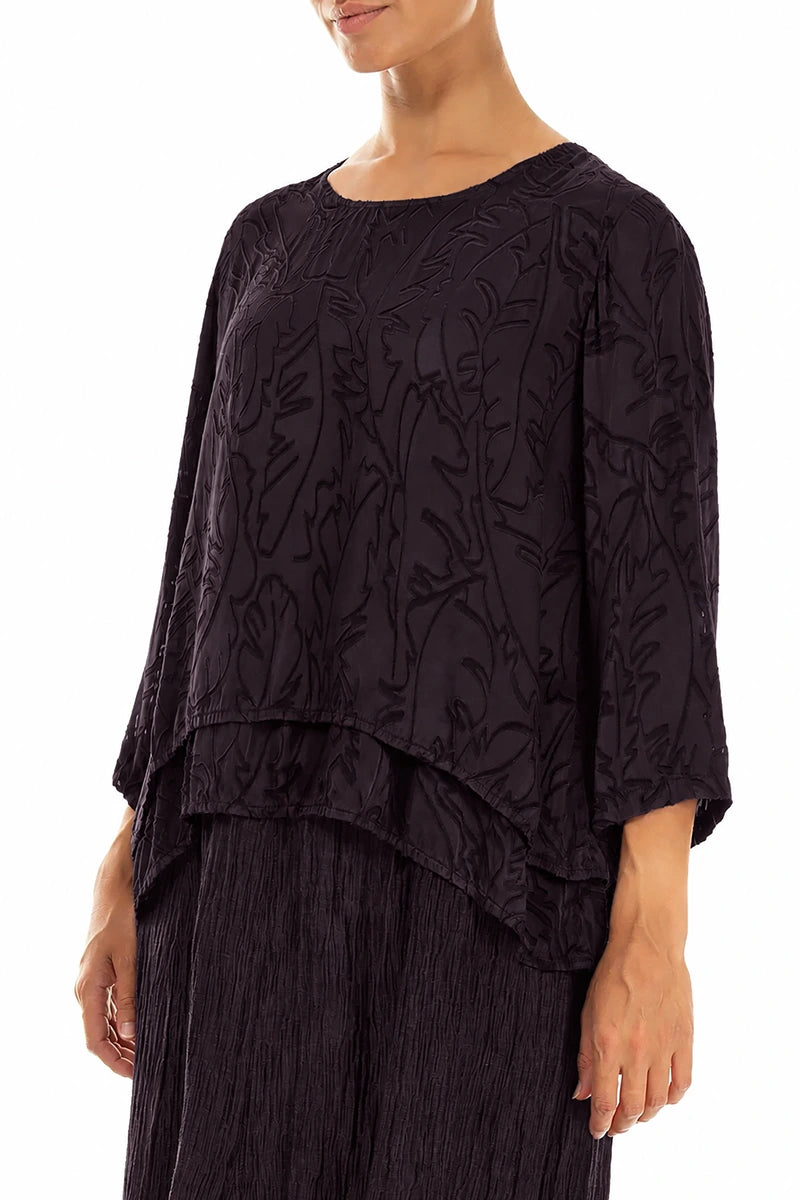 Layered Deep Plum Devoré Feather Silk Blouse