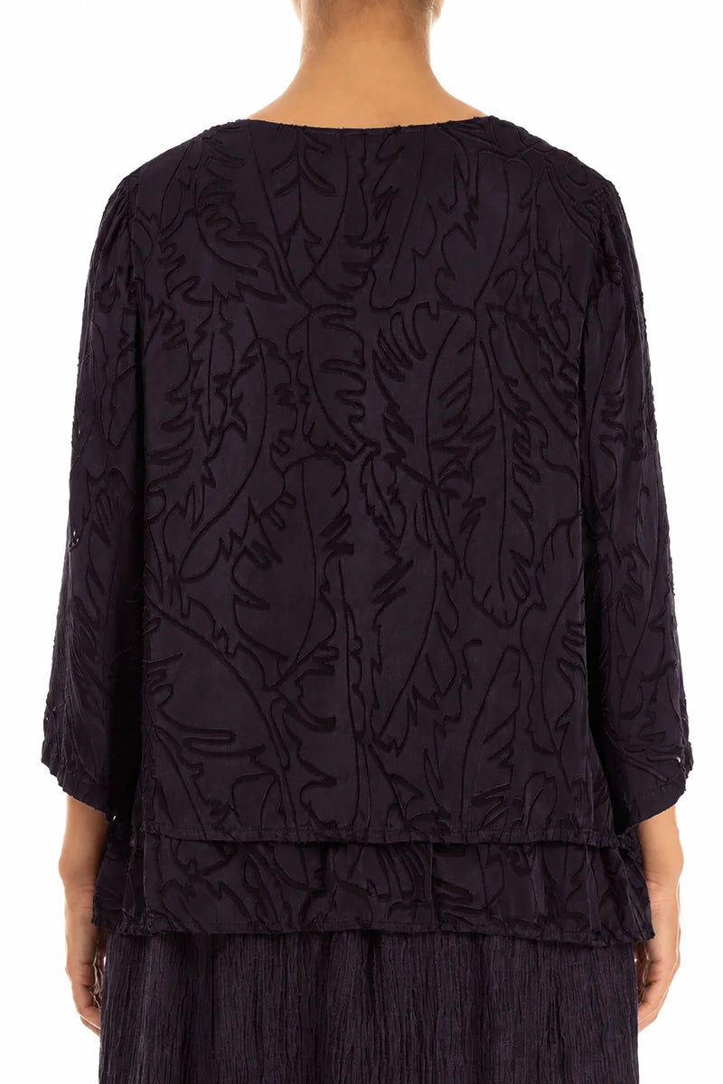 Layered Deep Plum Devoré Feather Silk Blouse