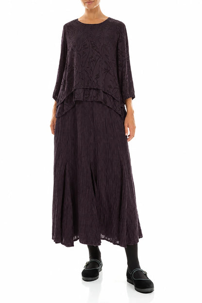 Layered Deep Plum Devoré Feather Silk Blouse