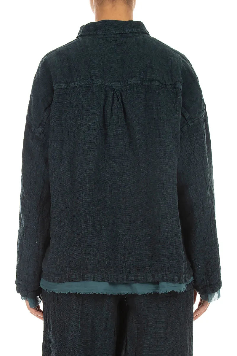 Layered Deep Truquoise Mélange Linen Shirt 2