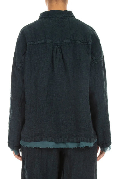 Layered Deep Truquoise Mélange Linen Shirt 2