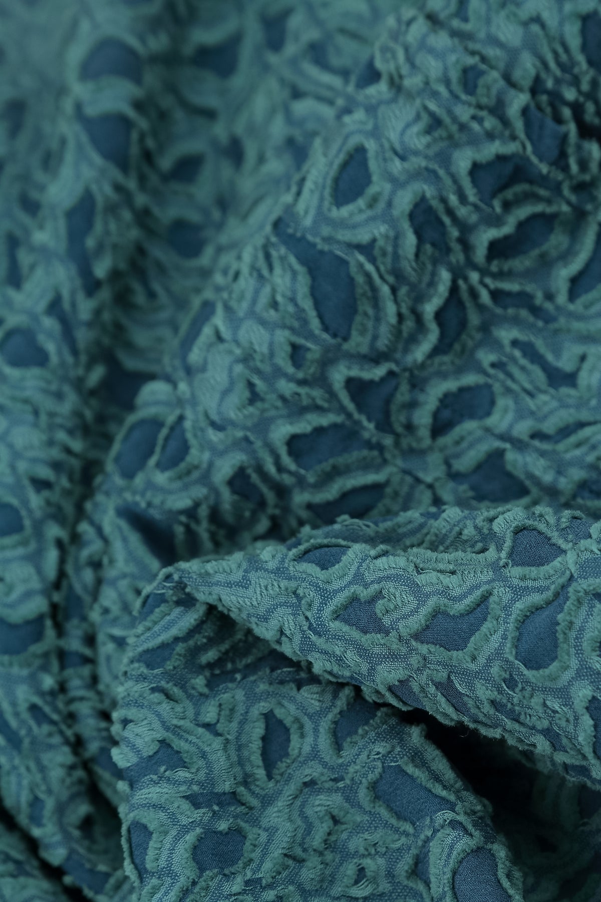 Layered Deep Turquoise Floral Texture Silk Blouse