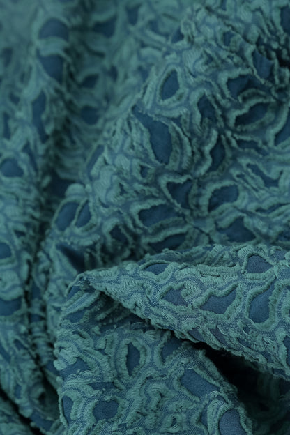 Layered Deep Turquoise Floral Texture Silk Blouse