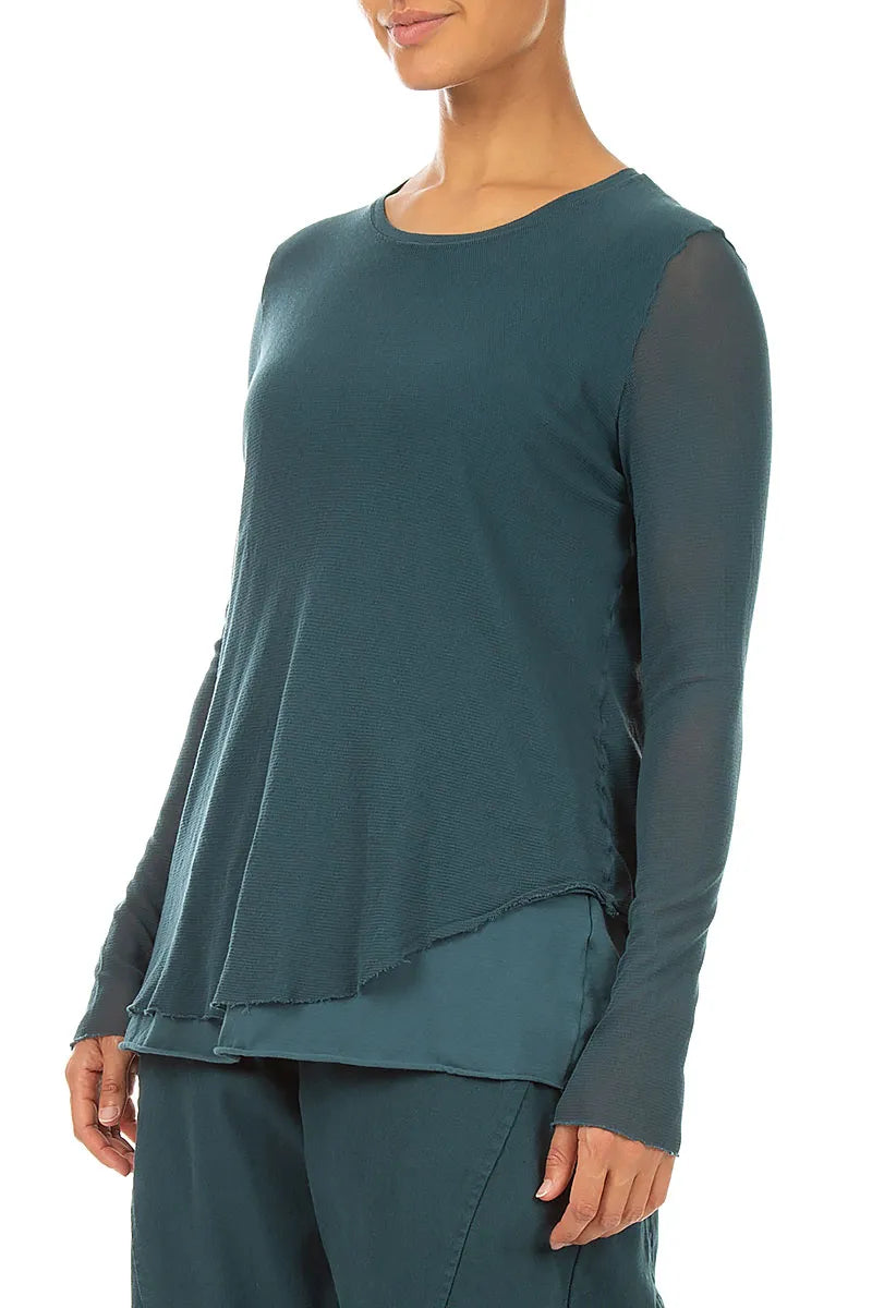 Layered Deep Turquoise Mesh Cotton Top