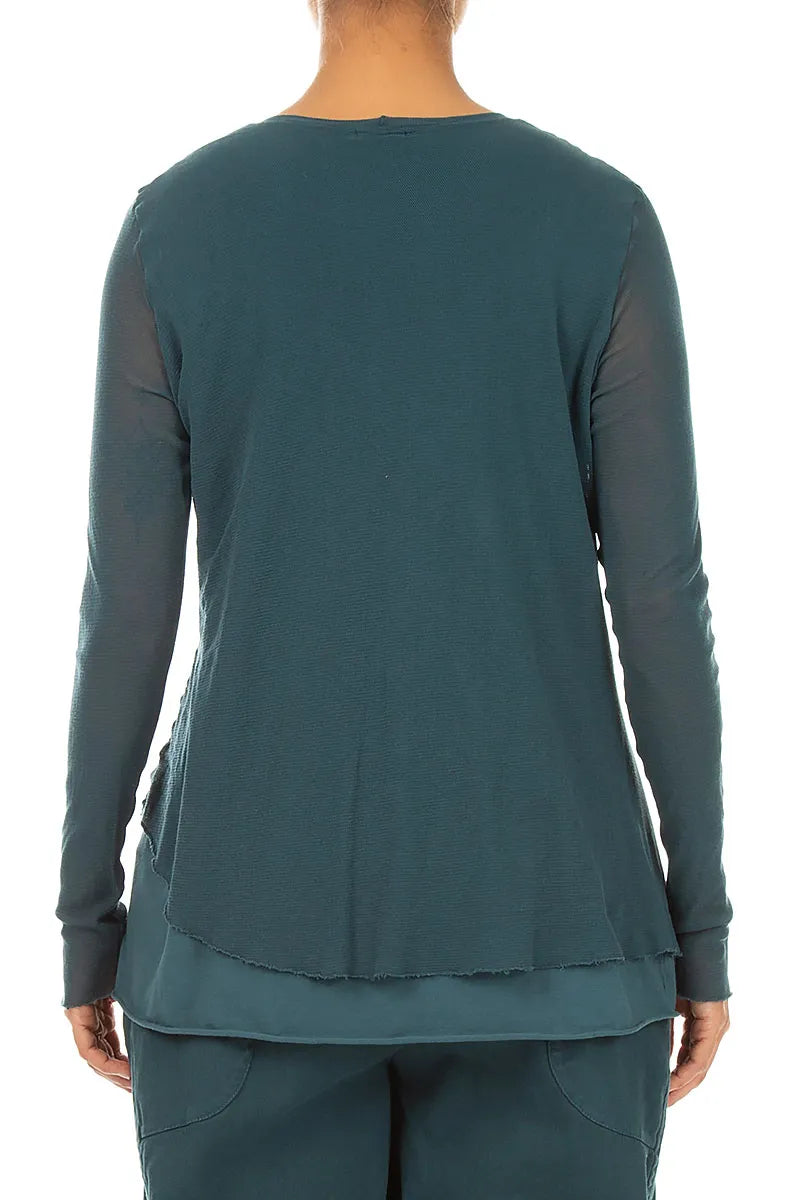 Layered Deep Turquoise Mesh Cotton Top