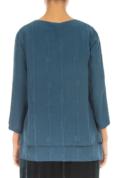 Layered Deep Turquoise Raised Textured Silk Blouse