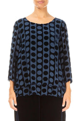 Layered Devoré Bubble Lines Royal Blue Silk Velvet Blouse 1