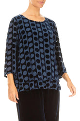 Layered Devoré Bubble Lines Royal Blue Silk Velvet Blouse 3