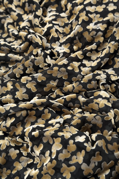 Chemisier en velours de soie doré à pétales dévorés superposés