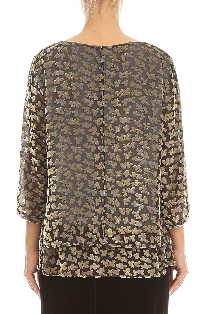 Layered Devoré Petals Gold Silk Velvet Blouse
