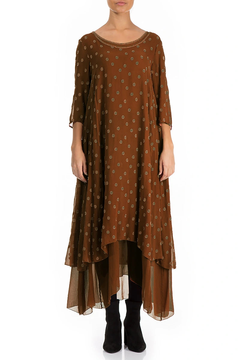 Layered Dotty Aged Copper Silk Dress 1