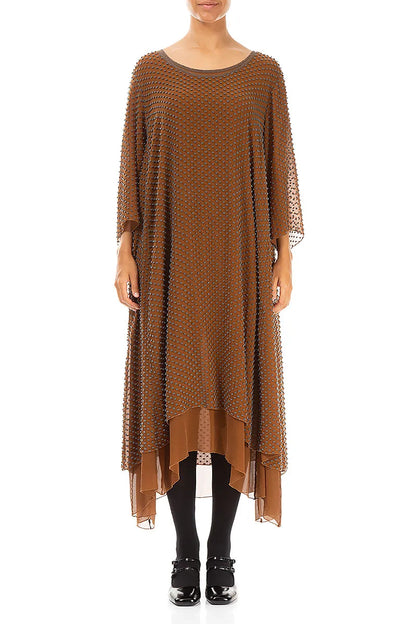 Layered Dotty Aged Copper Silk Dress 1