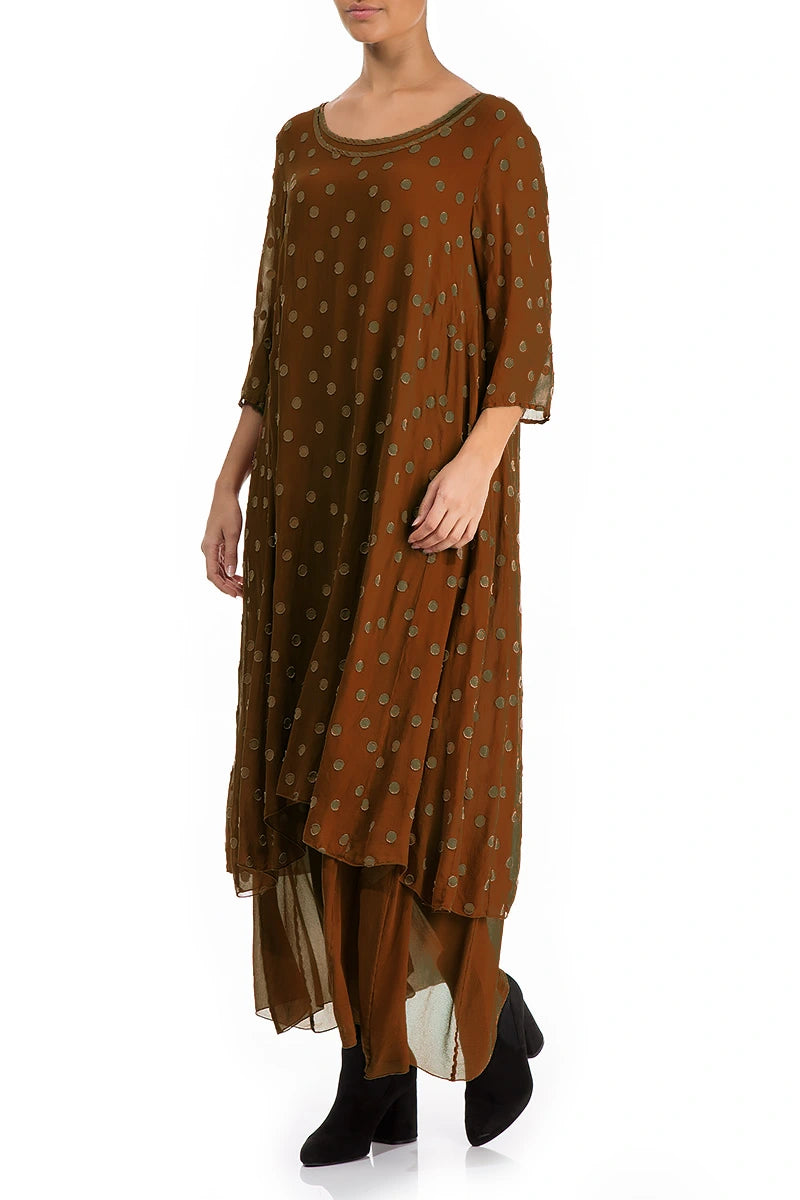 Layered Dotty Aged Copper Silk Dress 3