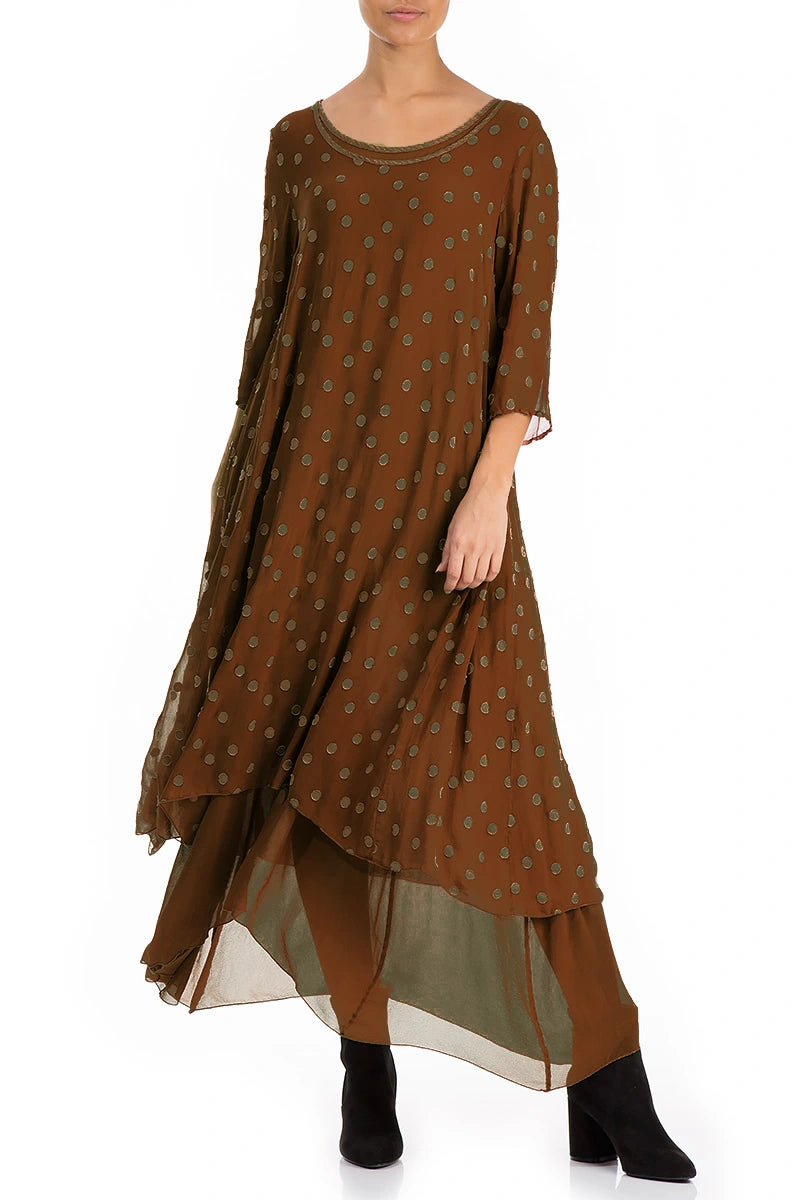 Layered Dotty Aged Copper Silk Dress 4
