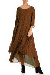 Layered Dotty Aged Copper Silk Dress 4