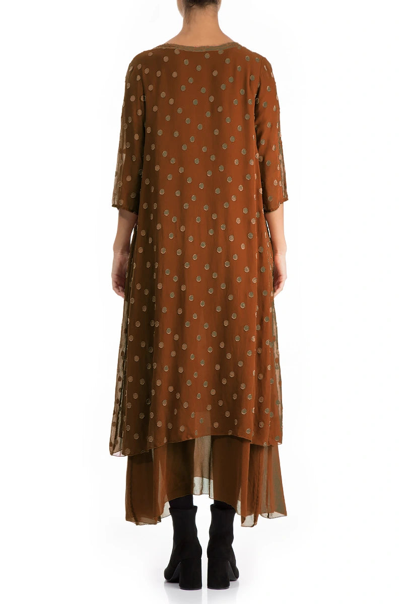 Layered Dotty Aged Copper Silk Dress 2