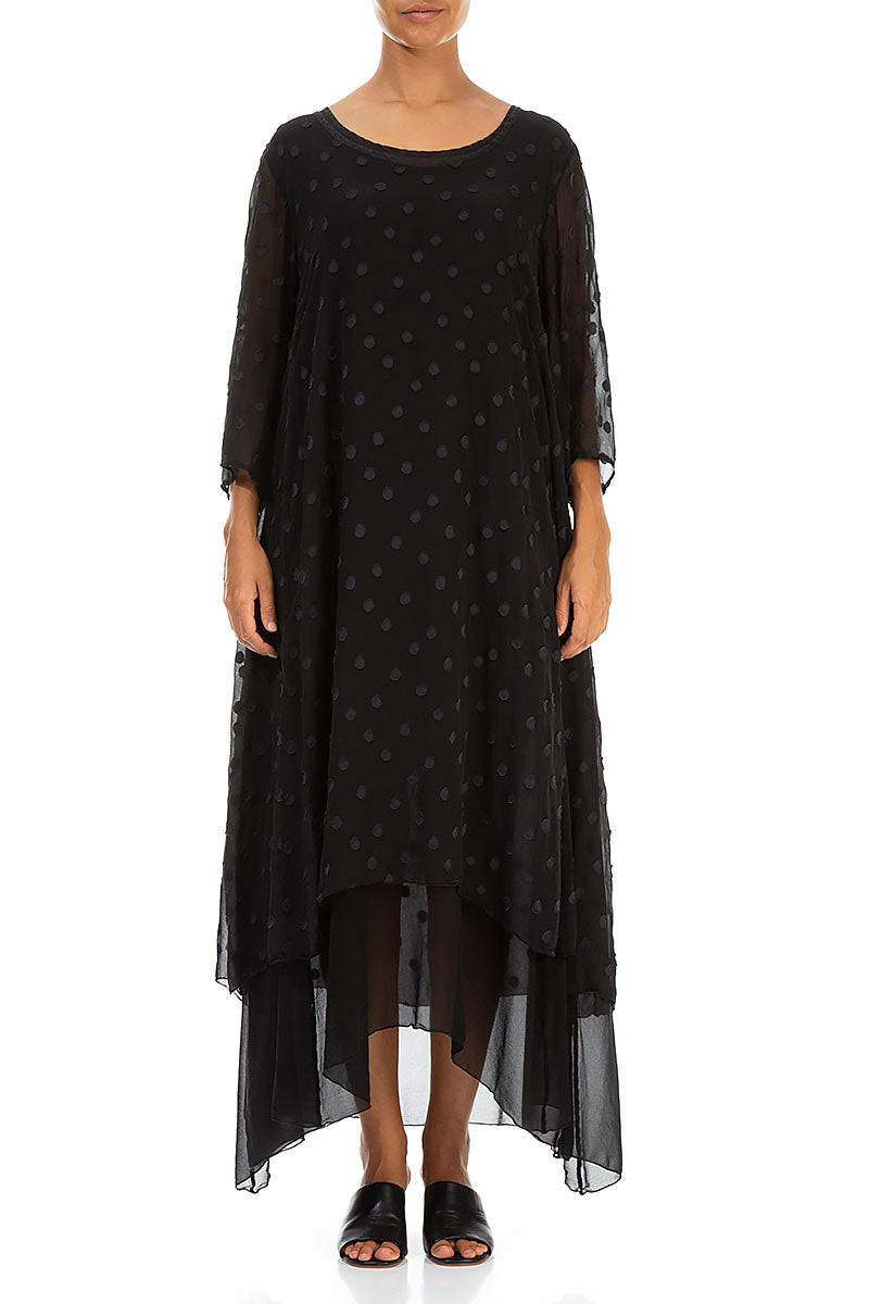 Layered Dotty Black Silk Dress 1