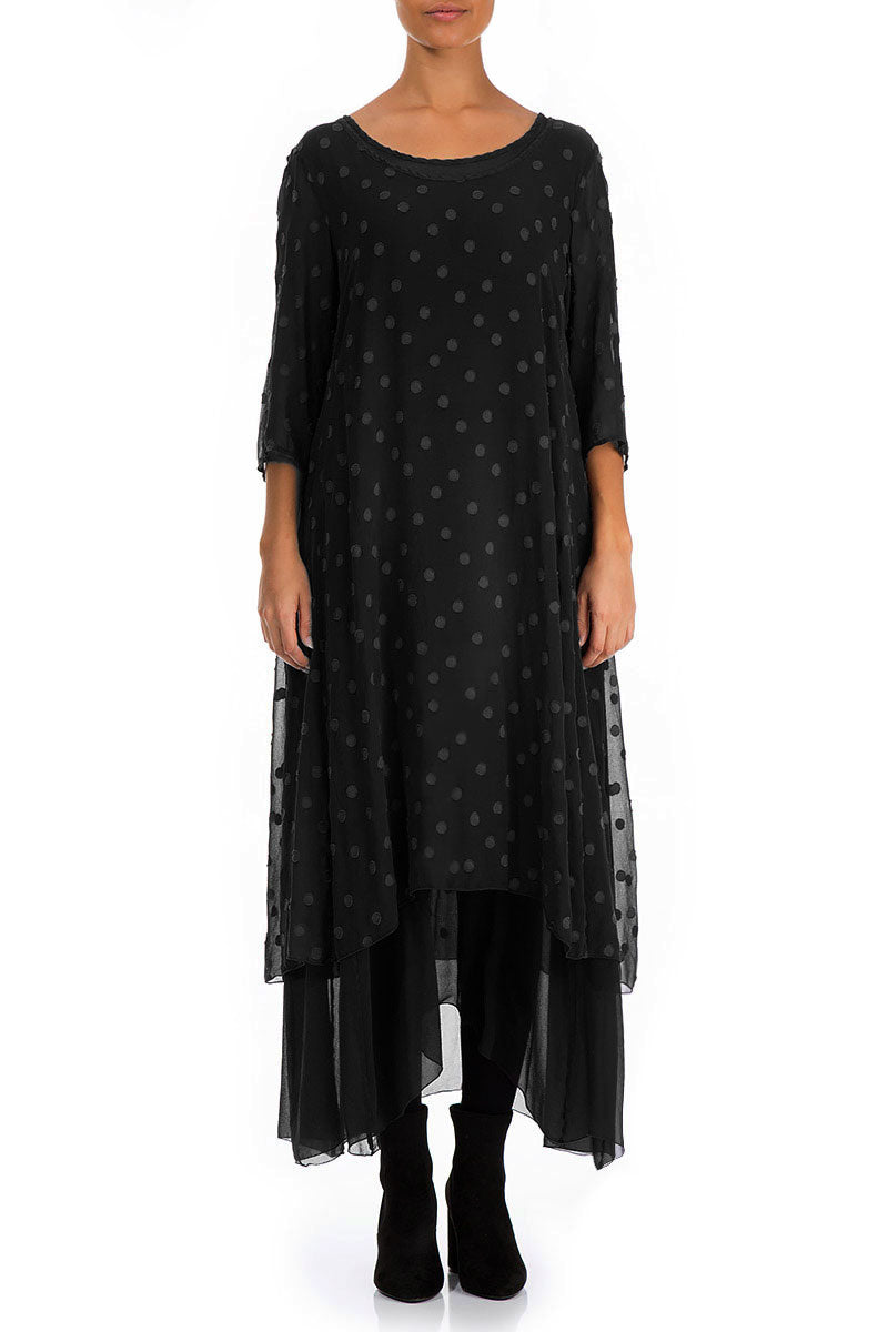 Layered Dotty Black Silk Dress