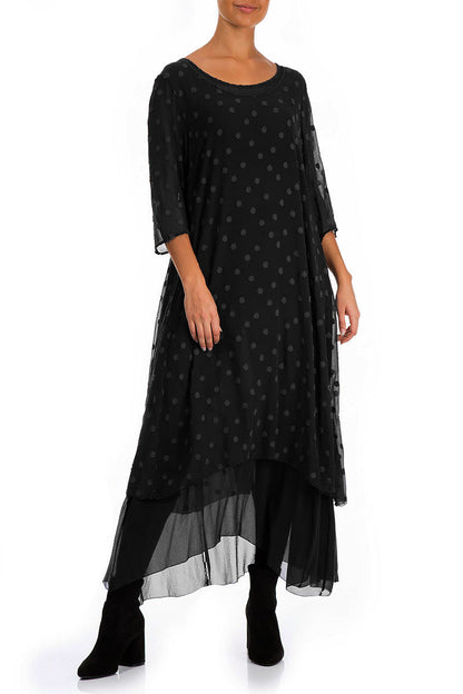 Layered Dotty Black Silk Dress