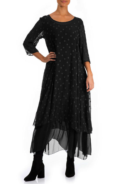 Layered Dotty Black Silk Dress