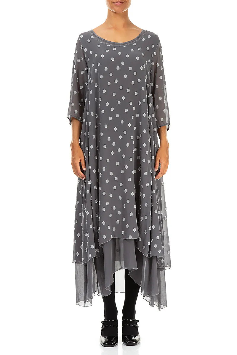 Layered Dotty Grey Silver Silk Dress 1