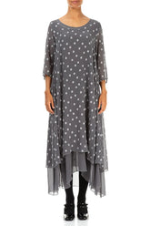 Layered Dotty Grey Silver Silk Dress 1