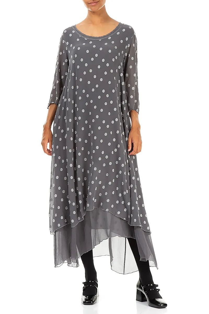 Layered Dotty Grey Silver Silk Dress 4
