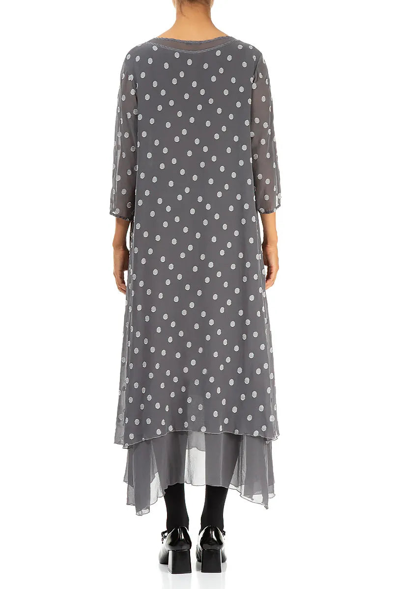 Layered Dotty Grey Silver Silk Dress 2