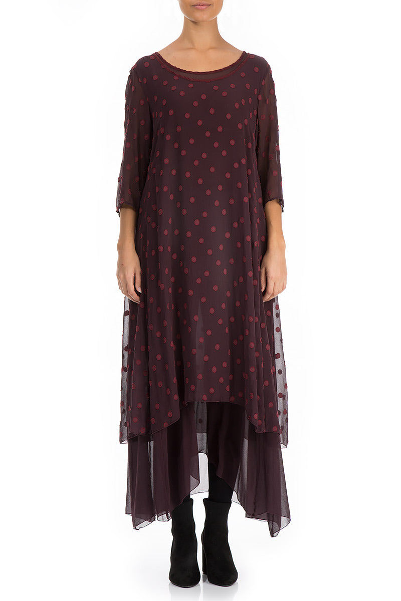 Layered Dotty Burgundy Silk Dress