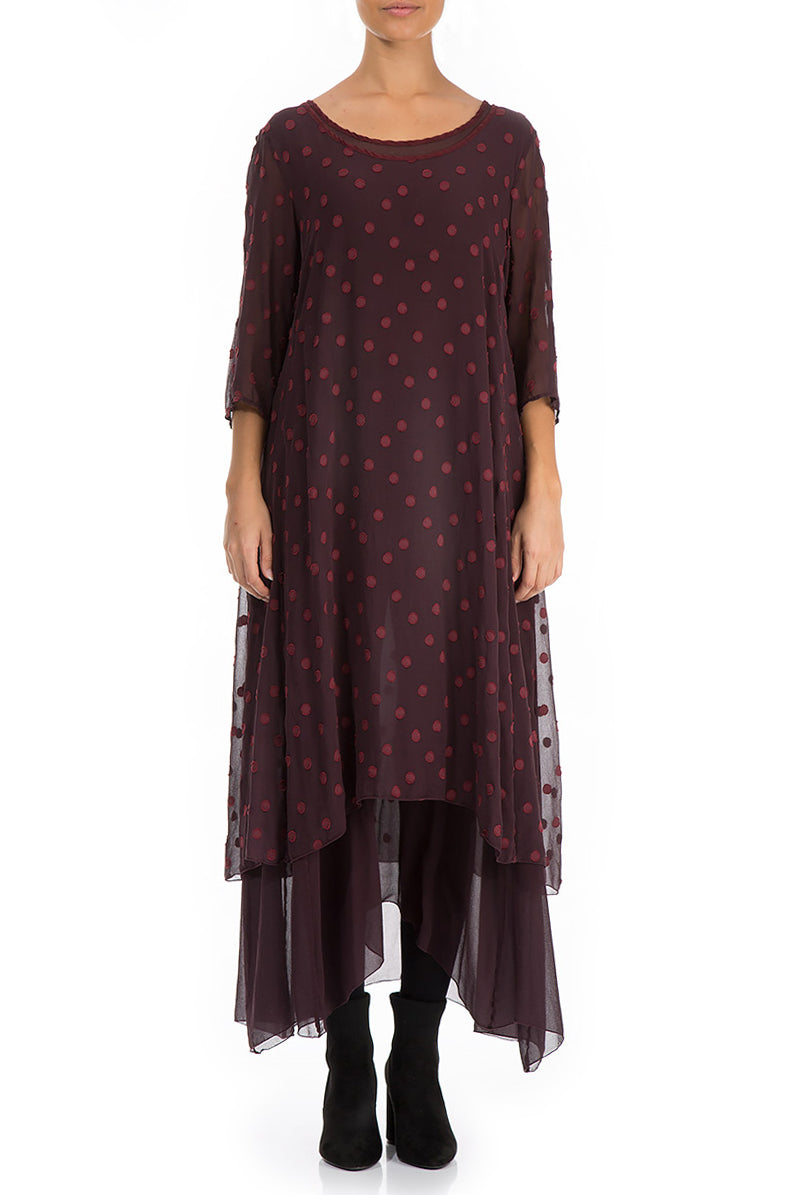 Layered Dotty Burgundy Silk Dress