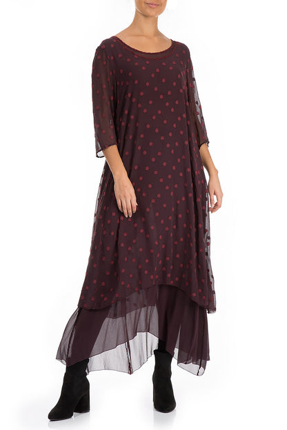 Layered Dotty Burgundy Silk Dress