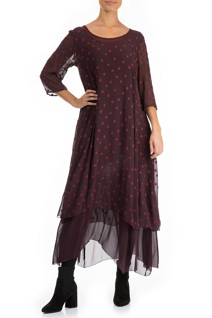 Layered Dotty Burgundy Silk Dress