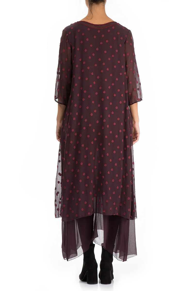 Layered Dotty Burgundy Silk Dress