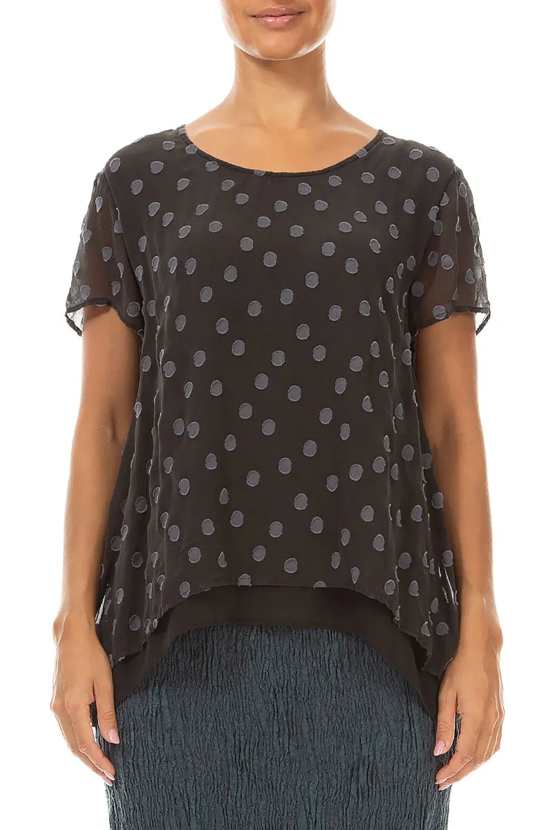Layered Dotty Charcoal Silk Blouse