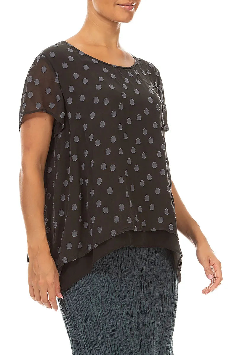 Layered Dotty Charcoal Silk Blouse