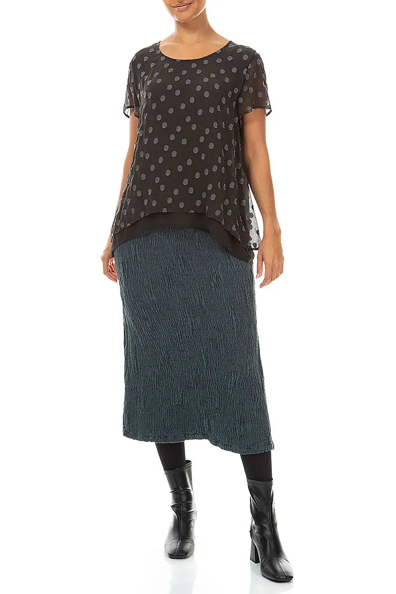 Layered Dotty Charcoal Silk Blouse