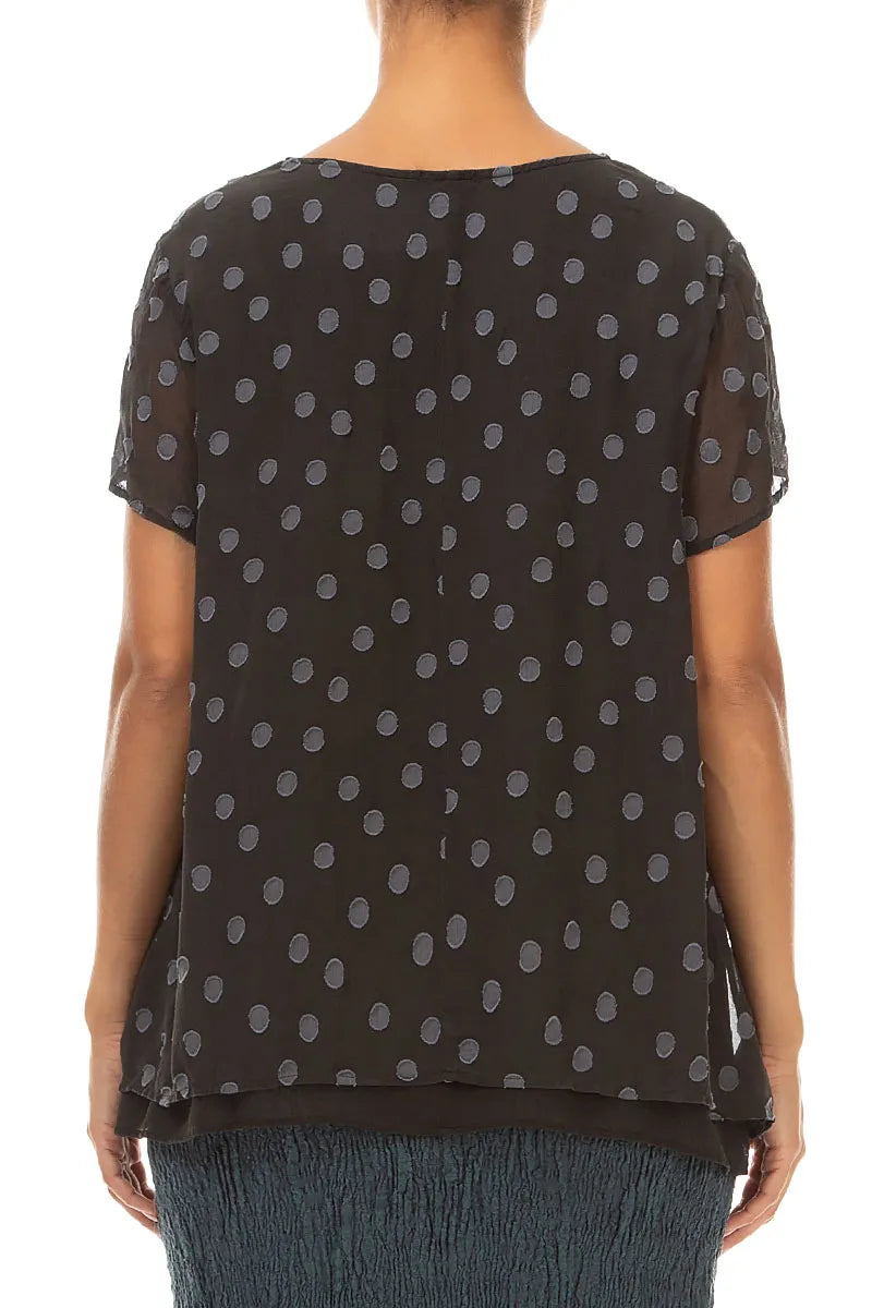 Layered Dotty Charcoal Silk Blouse