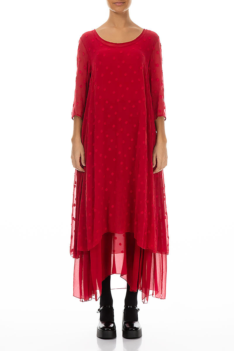 Layered Dotty Cherry Red Silk Dress